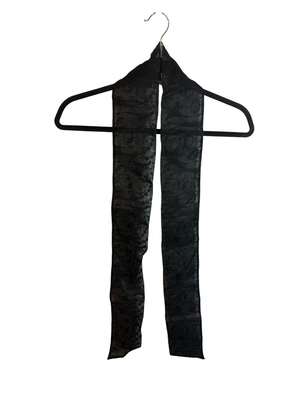 Anne Fontaine Black Sheer Floral Embroidered Cotton Scarf